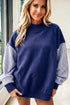 Mock Neck Plaid Pattern Sleeve Loose Tunic Sweatshirt