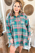 Plaid Button Up Shift Long Sleeve V Neck Mini Dress