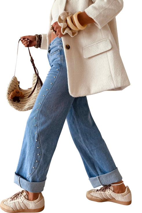 Denim Side Seam Rivet Ankle Length Jeans