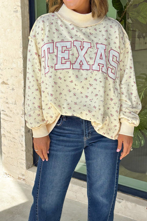 Floral Print Stand Neck Long Sleeve Slogan Sweatshirt