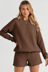 Textured Long Sleeve Top And Drawstring Lounge Short Sets