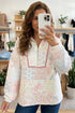 Floral Quilted Metal Zipper Collar Long Sleeve Sweatshirt