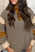 Striped Collar V Neck Long Sleeve Top