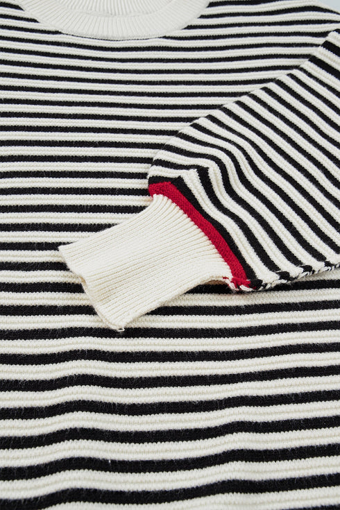Striped Ribbed Trim Drop Shoulder Oversized Sweater