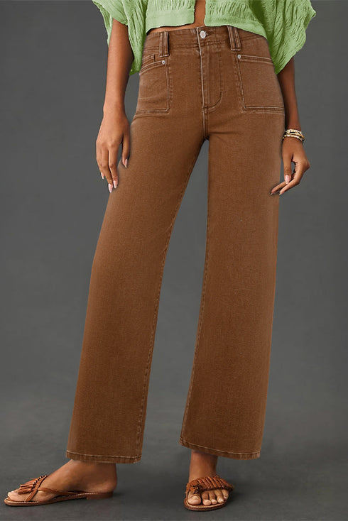 Cotton Polyester Denim Pocket Straight Leg Jeans