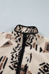 Geometric Print Long Sleeve Shirt Collar Zip Up Placket Binding Tape Jacket