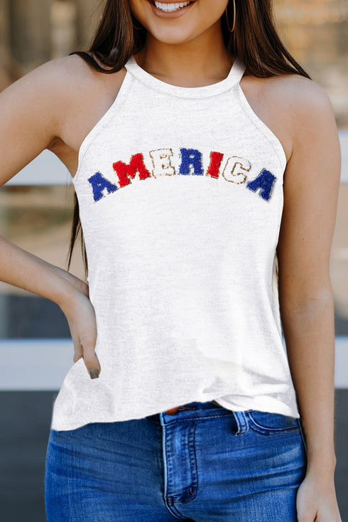America Chenille Patch Halter Neck Tank