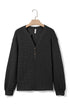 Waffle Knit Button Notched Neck Textured Long Sleeve Top