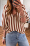 Striped Pattern V Neck Half Sleeve Blouse