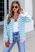 Striped Long Sleeve Round Neck Open Front Cardigan