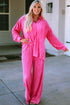 Pleated Long Sleeve Wide Leg Two Piece Loungewear