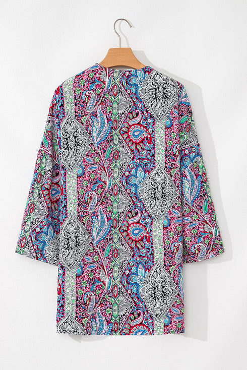Bohemian Paisley Print Open Front Kimono