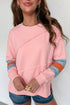 Striped Pattern Patchwork Raw Long Sleeve Top