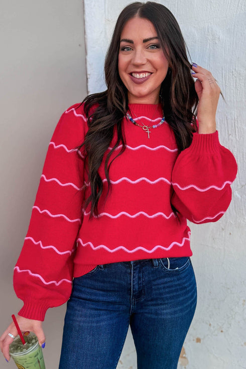 Striped Round Neck Long Sleeve Shift Pullover Sweater