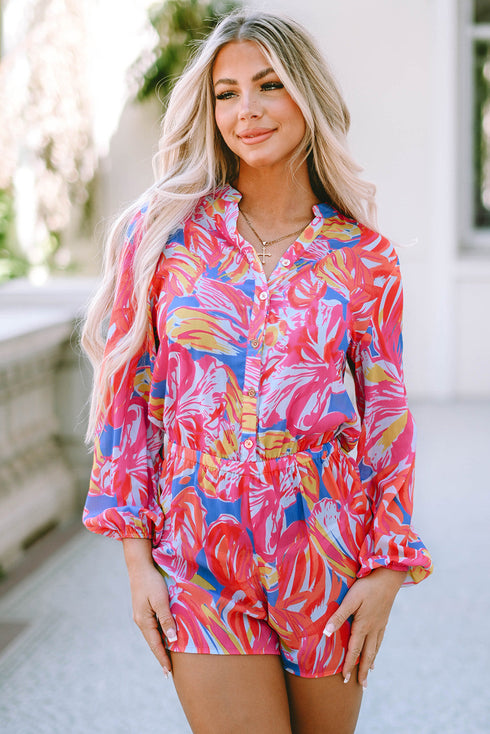 Bold Abstract Graffiti Print Button Down Shirt Romper