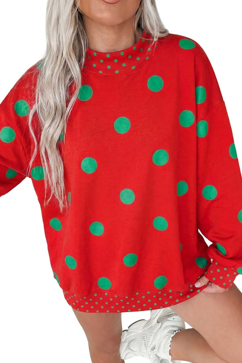 Polka Dot Framed Mock Neck Oversized Tunic Sweatshirt