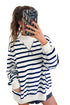 Striped Mock Neck Ribbed Cuff Hem Long Sleeve Sweatshirt