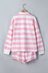 Striped Patchwork Zipper Pullover Elastic Waist Shorts Two Piece Short Set