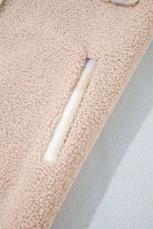 Casual Plaid Patchwork Sherpa Fleece Collared Long Coat