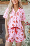 Short Sleeve Placket Shell Button Elastic Waist Lounge Set