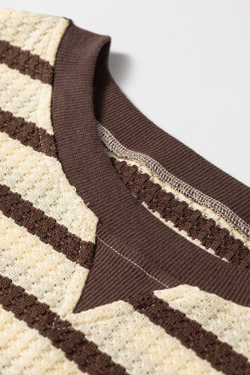 Striped Pattern Patchwork Ribbed Cuff Pullover Sweatshirt