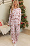 Ribbed Abstract Print Long Sleeve Two Piece Lounge Set