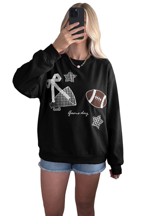 Gingham Patch Embroidered Rugby Print Stars Sweatshirt