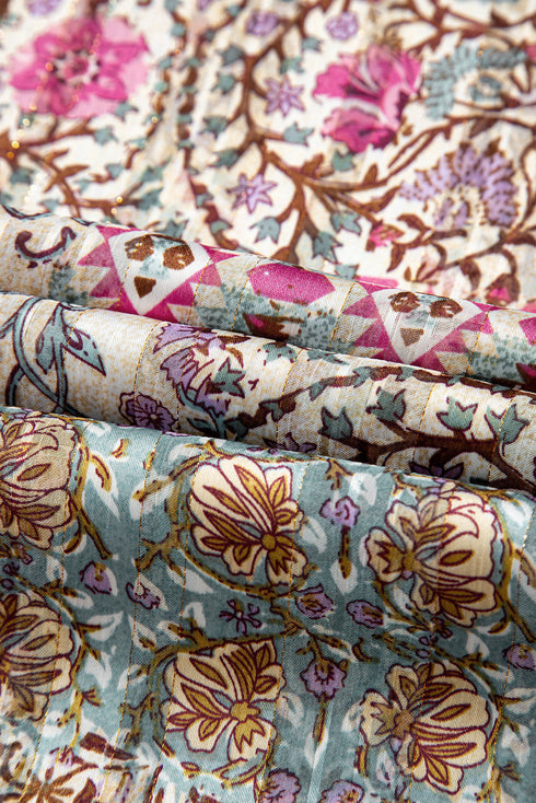 Bohemian Mixed Print Open Front Draped Kimono