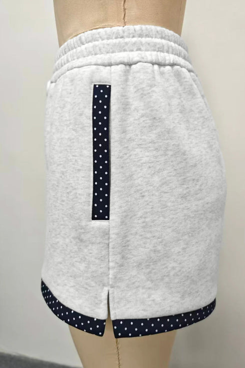 Polka Dot Patchwork Mock Neck Pullover Short Set