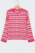 Acrylic Striped Pattern Drop Shoulder Button Cardigan