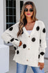 Polka Dot Button Front Oversized V Neck Cardigan