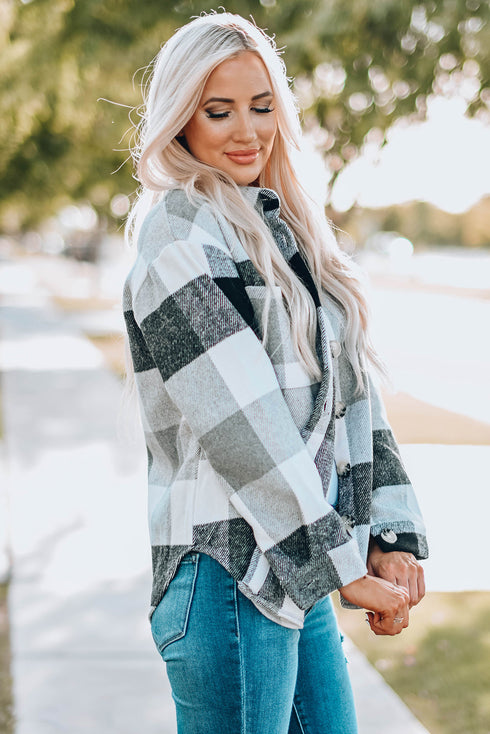 Paneled Pocketed Button Down Long Sleeve Plaid Shacket