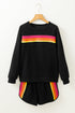 Striped Patchwork Applique Pullover Two Piece Short Set