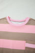 Striped Patch Pocket Split Hem Oversized Long Sleeve Sweatshirt