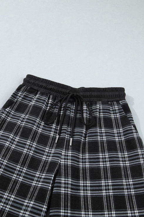 Frenchy Plaid Pattern Drawstring Waist Wide Leg Pants
