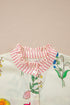 Floral Striped Patchwork Ruffled Collar Short Sleeve Shirt