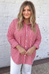 Plaid V Neck Long Sleeve Tunic Loose Fit Blouse