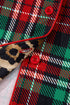 Plaid Leopard Print Patchwork Long Sleeve Shorts Sleepwear