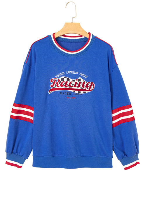 Abstract Racing Graphic Embroidered Patchwork Long Sleeve Sweatshirt