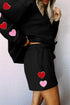 Textured Sequin Heart Print Long Sleeve Shorts Graphic Sets