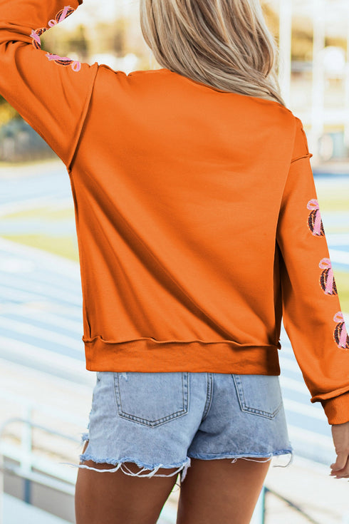 Sequined Pumpkin Applique Layered Mock Neck Graphic Sweatshirt