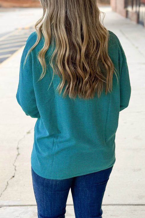 V Neck Waffle Textured Button Front Tunic Long Sleeve Jacket