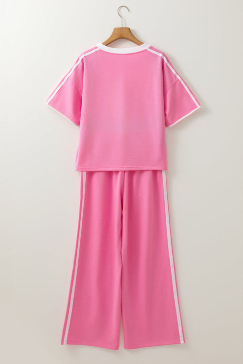 Bold Varsity Stripe Wide Leg Relaxed Pant Set