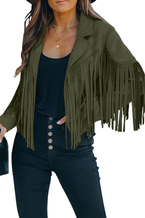Cropped Faux Suede Western Fringe Tassel Jacket