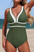 Four Leaf Clover Trim V Neck Crossed Straps One Piece Swimsuit
