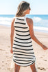 Sleeveless High Neck Striped Ruched Knit Dress