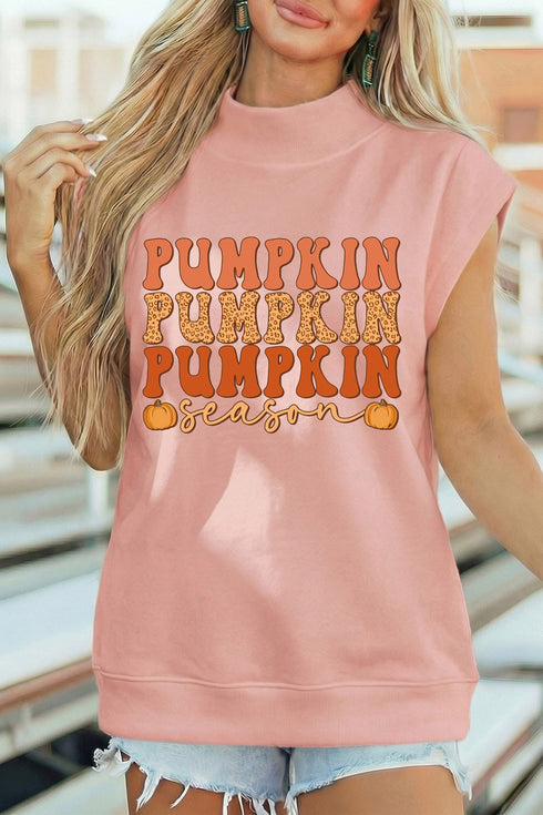 Pumpkin Print Graphic Mock Neck Statement Tee