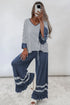Striped Ruffle Sleeve V Neck Drawstring Pant Set