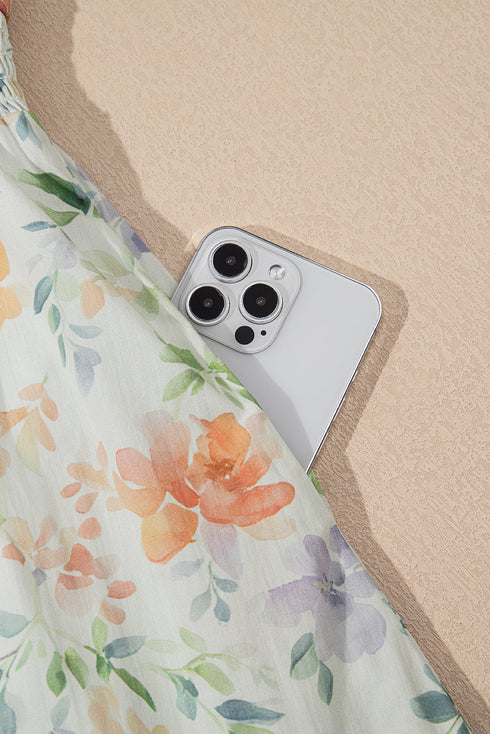 Floral Print Smocked Puff Sleeve Cotton A Line Dress