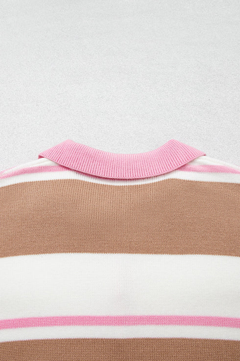 Striped V Neck Long Sleeve Tunic Sweater